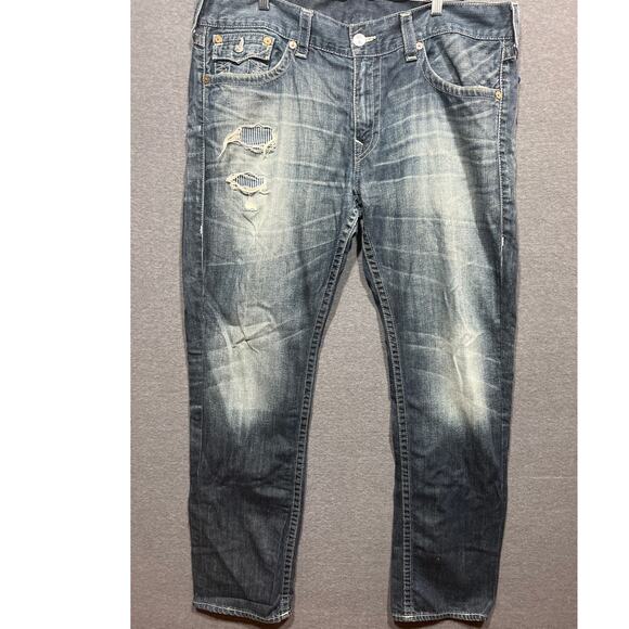 True Religion Mens Distress Straight With Flap Pockets Jeans Blue Size 38 - Picture 1 of 12